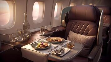 Exquisite meal service served on private jet creating a luxurious experience mid air journey photo