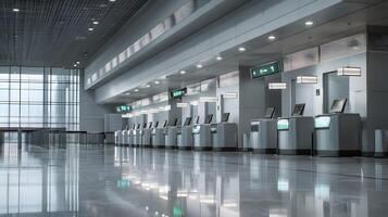 Modern airport check in area featuring sleek design and a spacious open layout concept photo
