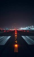 Airport runway at night gleaming with lights creates captivating and serene atmosphere photo