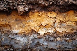 Soil layers showing different composition and textures, revealing geological strata photo