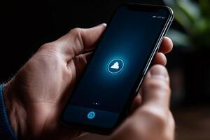 Man using smartphone for online communication and social media networking photo