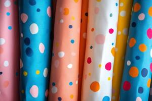 Colorful fabrics showing polka dot pattern creating cheerful atmosphere photo