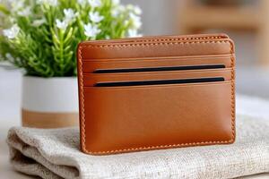 Brown leather wallet with credit cards is showing safety and security in finance photo