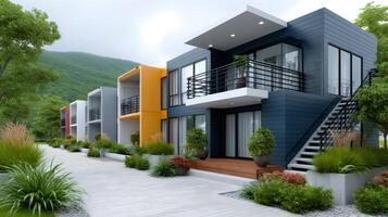 Colorful container houses forming a sustainable residential area photo