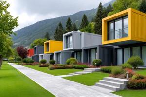 Colorful container houses forming a modern and sustainable residential complex photo