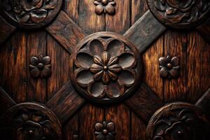 Carved wooden surface creating beautiful floral pattern with crossing planks photo