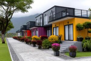 Colorful container houses creating a vibrant and modern living space photo