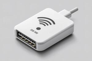White wifi adapter providing wireless connection on gray background photo