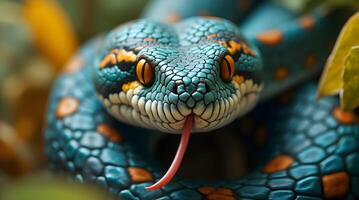 A close up of a snake with its tongue out photo