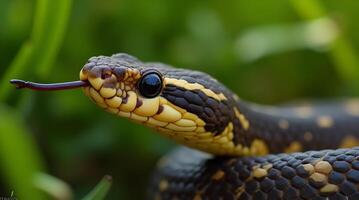 A close up of a snake with its mouth open photo