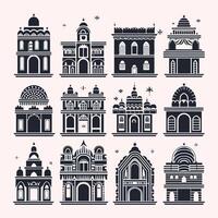 Indian architecture icons set, illustration vector