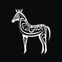 A zebra is standing in a tribal pattern on a black background vector