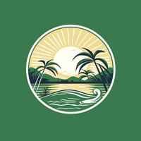 Tropical beach with palm trees and waves vector