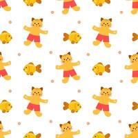 Seamless pattern with cats and fish on a white background vector