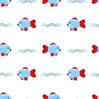 Seamless pattern with fish and waves on a white background vector