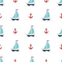 Seamless nautical pattern with boats and anchors on a white background vector