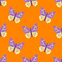 Seamless pattern with butterflies on an orange background vector