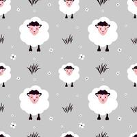 Seamless pattern with sheep on a gray background vector