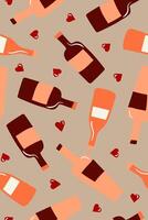 abstract simple seamless pattern with wine champagne bottles hearts beige background web design decor postcard wallpaper vector