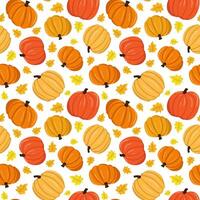 seamless pattern with autumn leaves pumpkins white background repeating gourd and leaf illustration fall web paint design vector