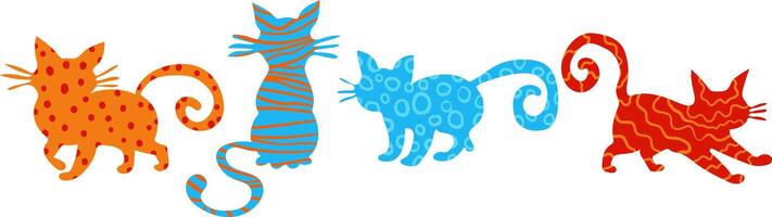 modern abstract cat silhouette set vibrant playful feline characters with artistic patterns isolated for kids design, web decor, poster or sticker art vector