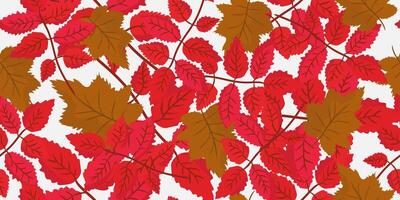 modern sumac autumn leaves seamless pattern for web design, cards and decor, contemporary fall foliage illustration, repeating red and brown leaf graphic vector