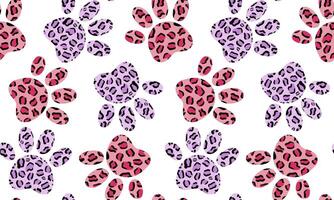 abstract modern pattern with leopard print cat paw prints in pink and purple tones on a white background for web design and wallpaper vector