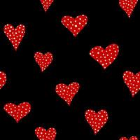 seamless pattern with red hearts and white polka dots on black background, romantic love design for valentine's day, textile, wrapping paper vector