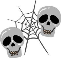hand drawn isolated elements set skulls spider web design decor background, halloween spooky clip art collection vector