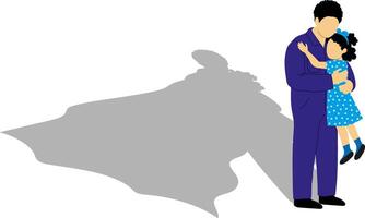 isolated illustration of dad holding daughter with superhero shadow, father's day and daughter's day concept vector