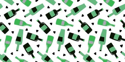 abstract modern seamless pattern with green wine bottles hearts white background wallpaper menu card web design vector
