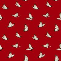 elegant seamless pattern of white butterflies on deep red background, delicate repeating design for textile and backgrounds, romantic nature texture vector