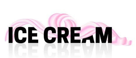 Strawberry Pink and White Ice Cream Text Abstract Wave 3D Isolated Splash Illustration vector