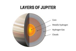 Layers of the Planet Jupiter - Core, Metallic Hydrogen, Hydrogen Gas, Clouds Infographic Illustration vector