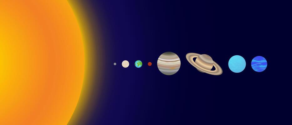 Planets of the Solar System with the Sun. Mercury, Venus, Earth, Mars, Jupiter, Saturn, Uranus and Neptune Planet