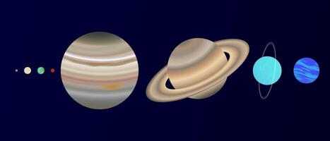 Planet Size Proportions or Comparison Flat Illustration of the Solar System with Dark Background vector