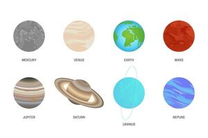 Isolated Collection of Every Planet in the Solar System. Flat Illustration with Planets Name. vector