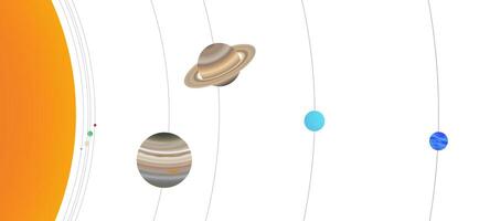 Distance of the Planets from the Sun with Realistic Planet Size Proportions Isolated on White Background. The Distance and the Size are Not Proportional vector