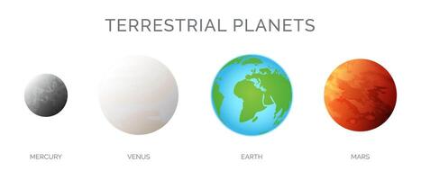 Terrestrial Planets Illustration with Mercury, Venus, Earth and Mars Planet Isolated on White Background vector