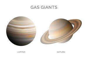 Gas Giants Illustration with Jupiter and Saturn Planets Isolated on White Background vector