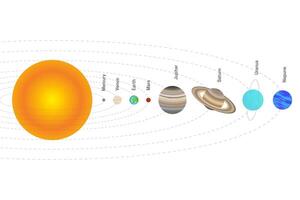 Solar System Illustration with the Order of the Planets from the Sun. Every Planet of the Solar System on White Background. vector