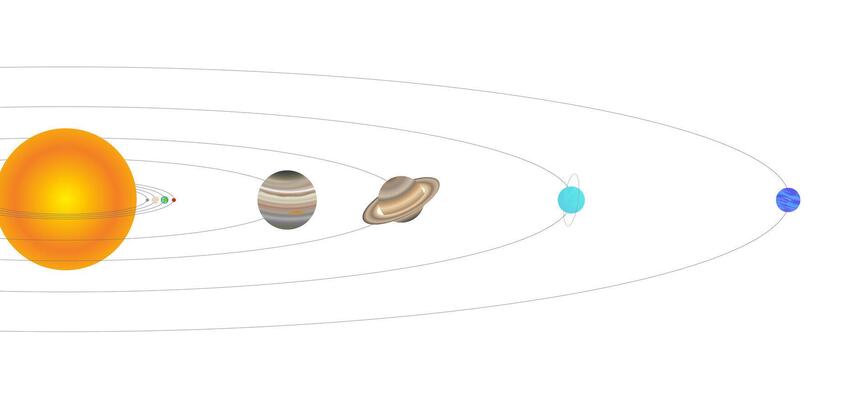 Visual Illustration of Planets Distance From The Sun Isolated on White Background. Planets of the Solar System Rotating Around the Sun.