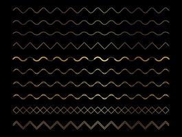 Gold Zigzag Wave Line Border Frame Element Set on Black Background vector