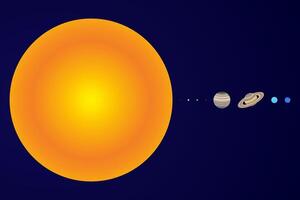 Sun and Planet Size Proportions or Comparison Flat Illustration of the Solar System. The Size of the Sun Compared to the Planets Realistic Colorful Illustration. vector