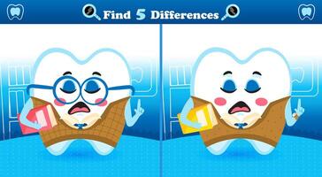 Find the Differences Game with Cute Smart Tooth vector