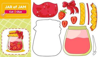 StrawberryJar of Jam Paper Model Puzzle Cut and Glue Activity for Kids vector