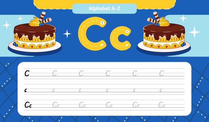 Letter C Tracing Worksheet with Cute Cake Illustration for Kids
