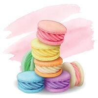 Watercolor hand drawn realistic macaron colorful stack vector
