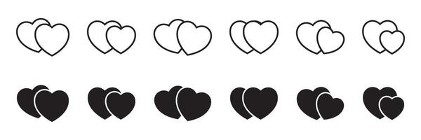 Two hearts icons set. Hearts in different pose. Healthy or medicine, love or romantic design element. vector