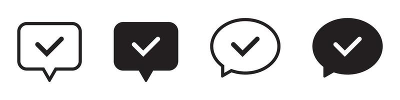 Chat bubble with checkmark icons set. Speech bubble with check mark sign. vector